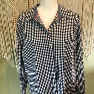 Navy/White Check Charter Club Shirt Shop Top Blouse Relaxed Fit Sleeve Tab sz 18